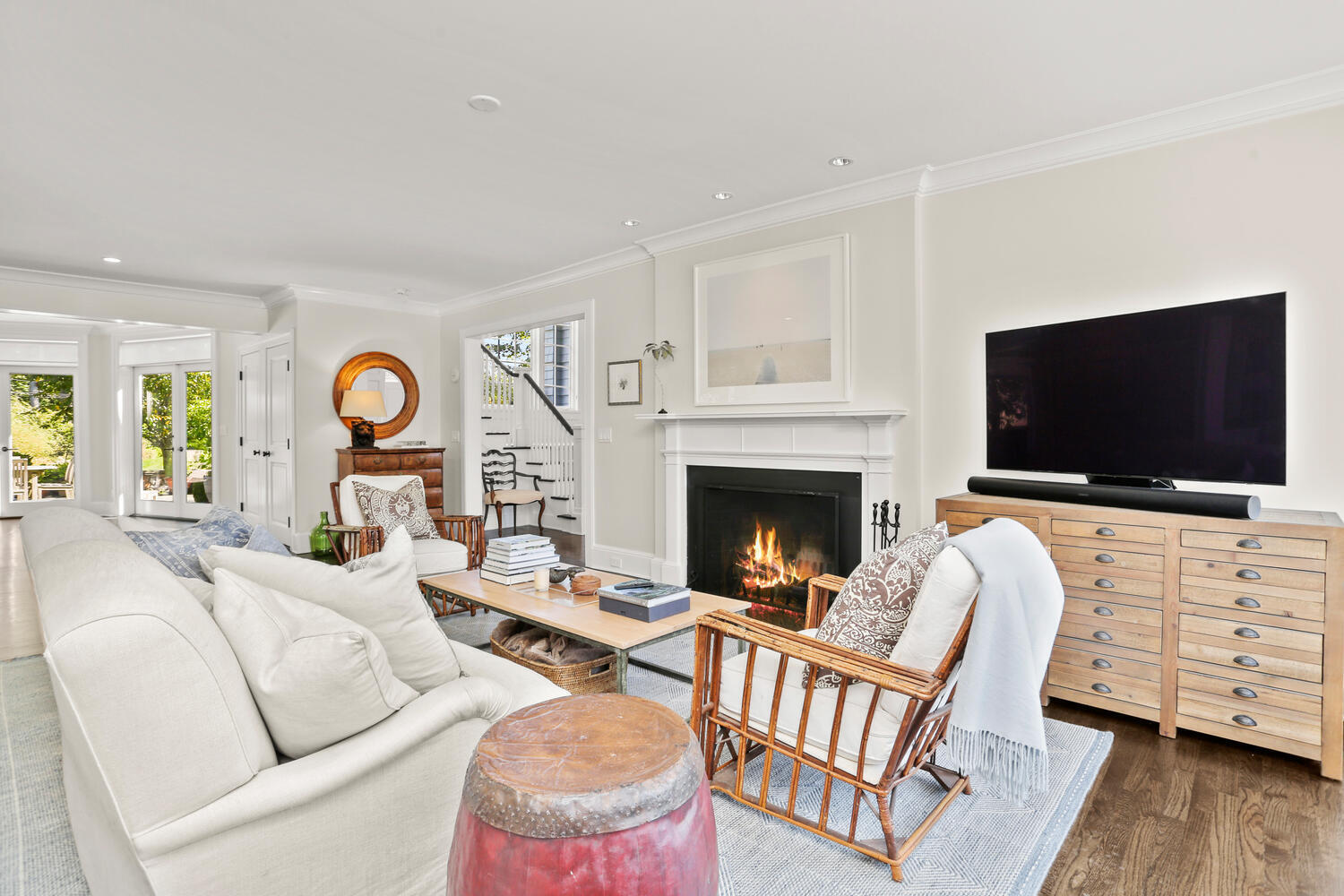 43 Contentment Island Road Darien, CT 06820 - Photo 12 of 59 a living room with fireplace furniture and a flat screen tv