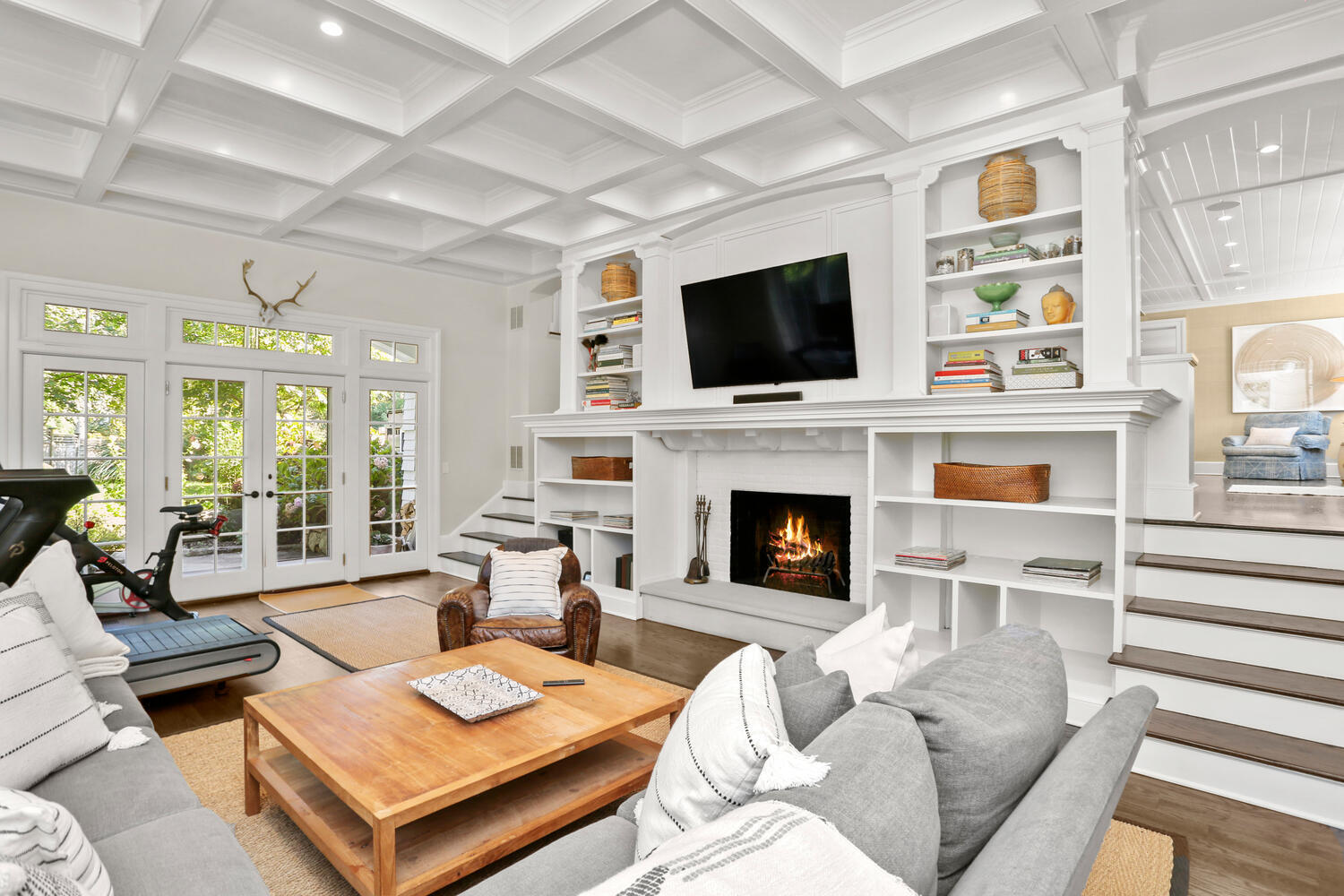 43 Contentment Island Road Darien, CT 06820 - Photo 22 of 59 a living room with furniture fireplace and flat screen tv