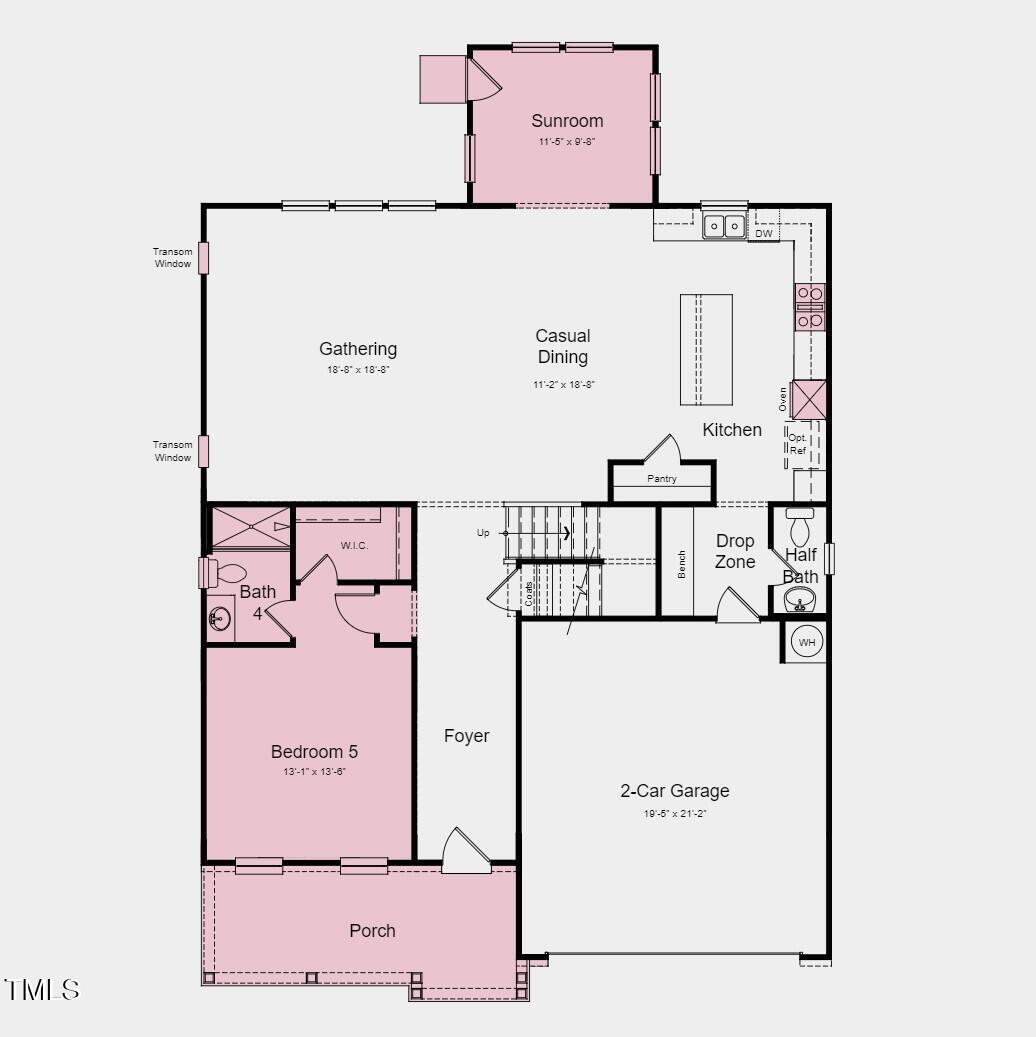 1148 Sun Spgs Road Wake Forest, NC 27587 - Photo 14 of 15 First Floor Plan - Structural options added include: main floor bedroom with a full bathroom, sunroom, bedroom 4 with an attached full bathroom, additional windows in the gathering room, large walk-in shower in the owner's bathroom, tray ceiling in the owner's bedroom and oak stair treads.