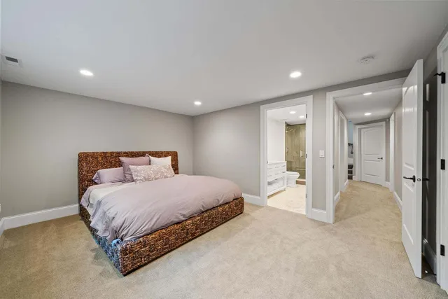 a bathroom with a toilet sink vanity and shower