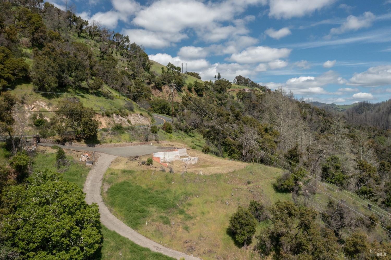a view of a dry yard with lots of green space