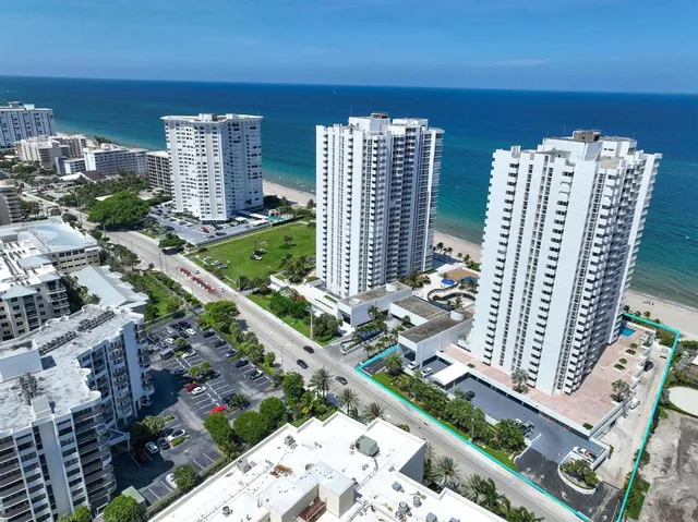 a city view with tall buildings