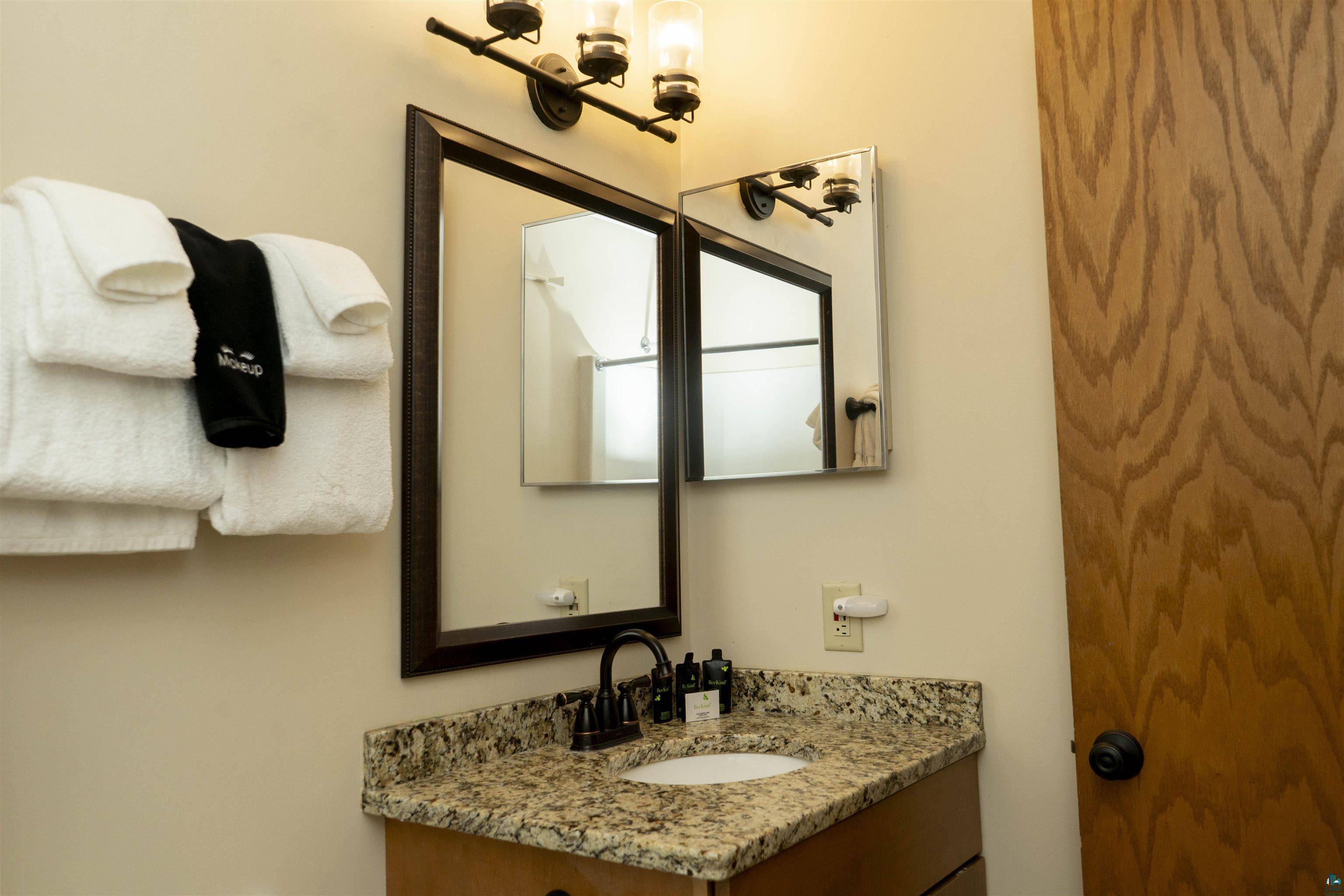 111 Bridge Run Lane, Unit 111 Lutsen, MN 55612 - Photo 32 of 48 Bathroom featuring vanity and a chandelier