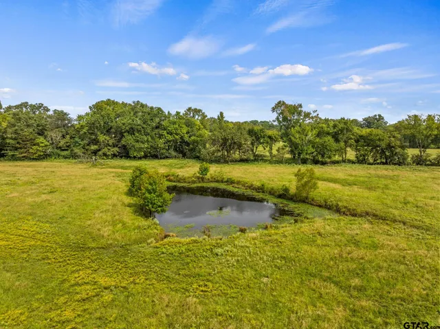 a view of a lake with houses in the back