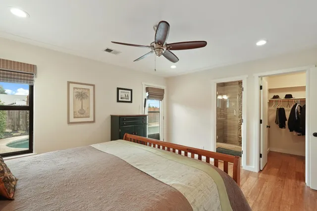 a workspace with furniture and a mirror