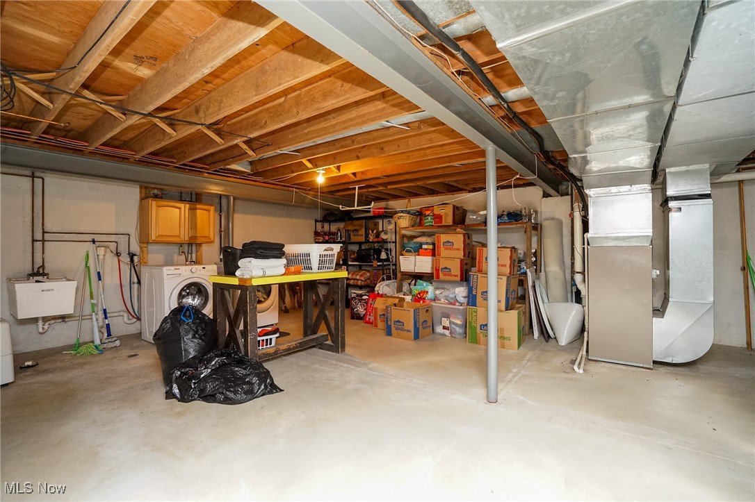 8651 King Graves Road Northeast Warren, OH 44484 - Photo 20 of 24 Basement with washer / dryer, sink, and heating unit