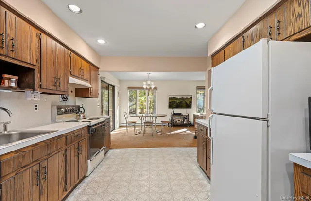 a kitchen with refrigerator a sink and cabinets