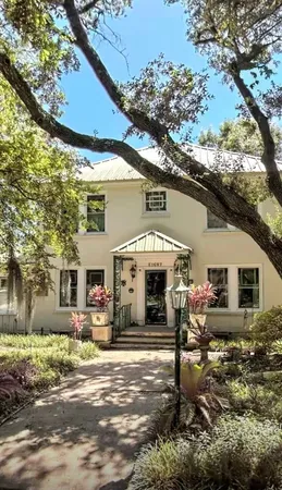 a view of a building with a patio
