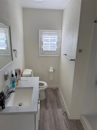 a bathroom with a sink a toilet and a mirror
