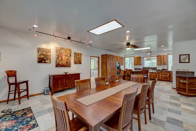 a view of a dining area with furniture