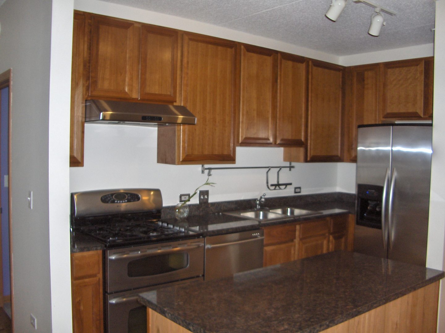 515 Main Street, Unit 608 Evanston, IL 60202 - Photo 11 of 21 a kitchen with granite countertop stainless steel appliances a sink a stove and refrigerator