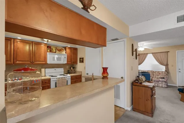 a kitchen with stove a sink and a refrigerator