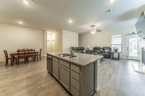 a kitchen with lots of counter top space