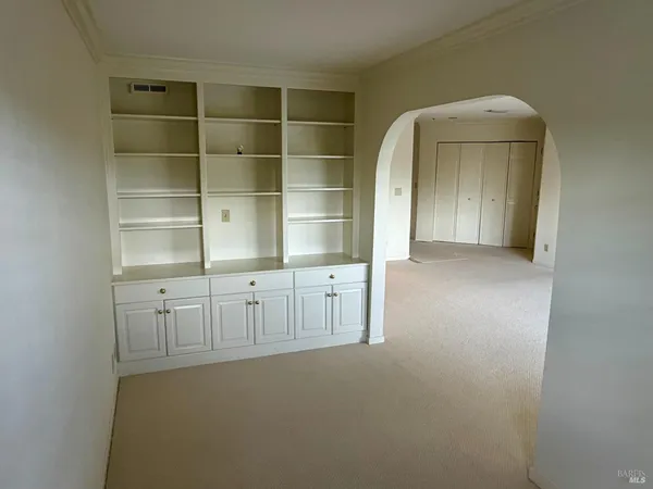 a view of a big room with closet and windows