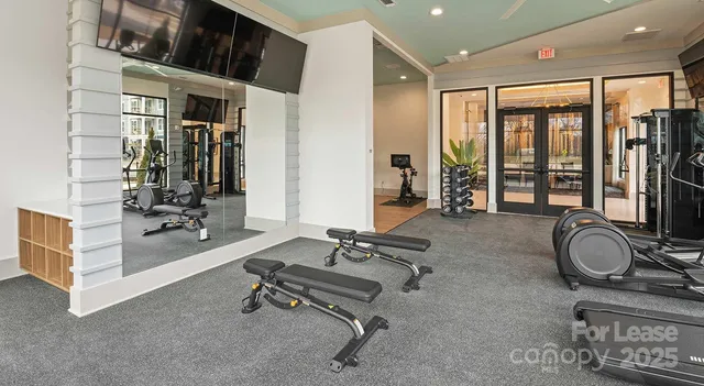 a room with gym equipment