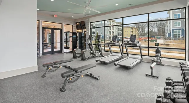 a view of a room with gym equipment