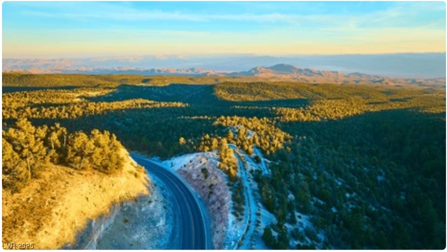 4096 Tyrol Way Mount Charleston, NV 89124 - Photo 33 of 50 Aerial perspectives reveal the stunning contrast between desert and alpine ecosystems. From this vantage point, you can appreciate the incredible outdoor recreation opportunities surrounding Mt. Charleston's unique natural environment.
