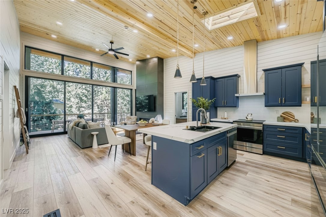 4096 Tyrol Way Mount Charleston, NV 89124 - Photo 5 of 50 Every time of day has it's own unbelievable setting of natural light. South facing skylights and front door create a warm upon entering, and magical settings in the top floor that gives this home a special magical feeling during the day.