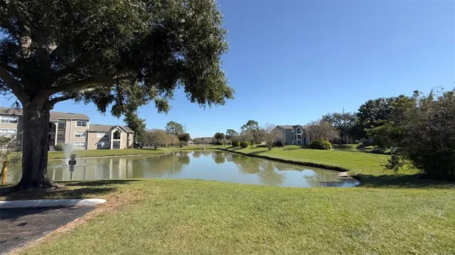 a view of a lake with houses