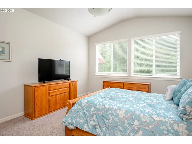 a bedroom with a bed and television