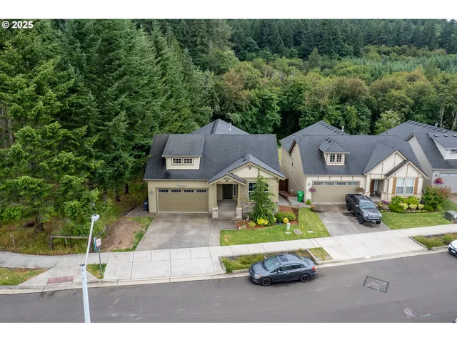 a aerial view of a house with garden
