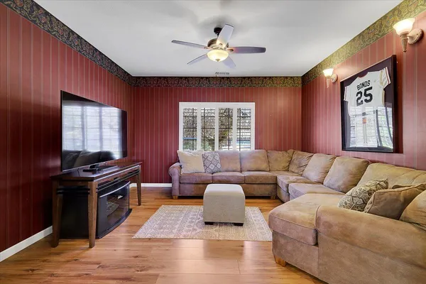 a view of backyard with green space