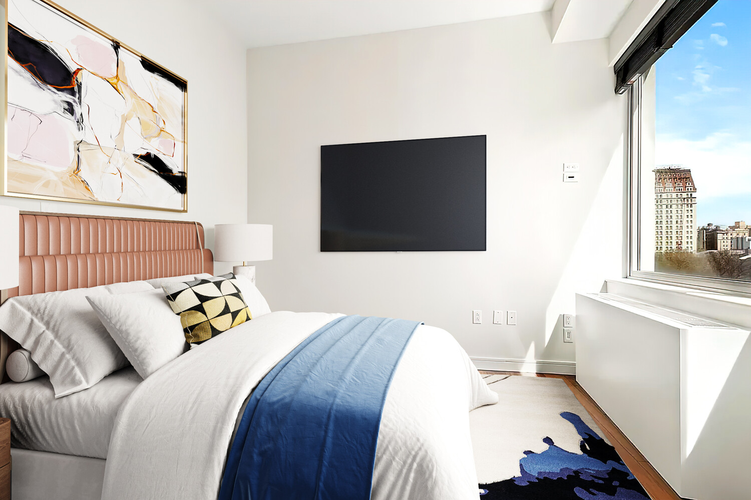 1 Irving Place, Unit 7B Manhattan, NY 10003 - Photo 6 of 8 a bed room with a bed and a flat screen tv