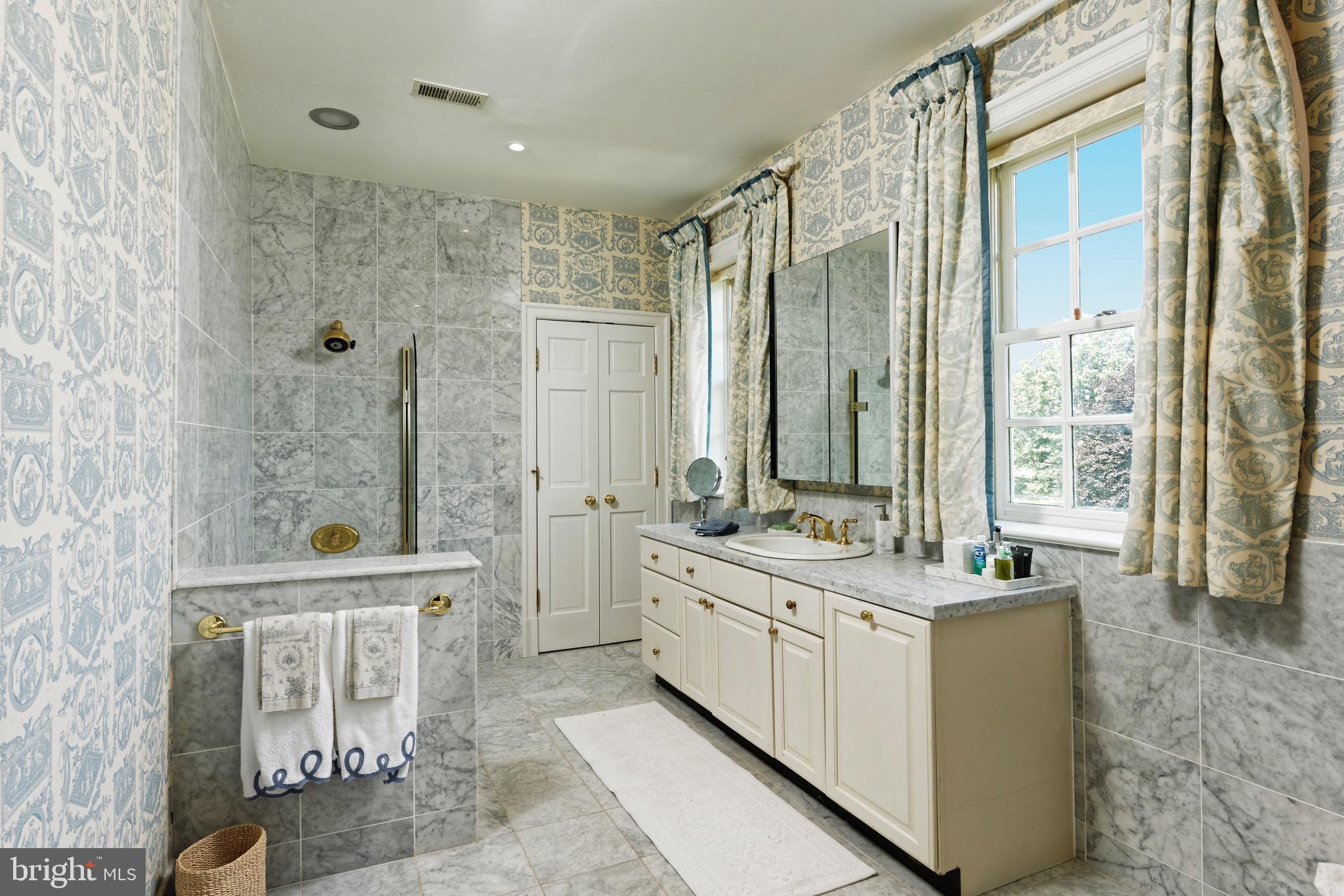 574 Clay Hill Road Boyce, VA 22620 - Photo 23 of 44 a bathroom with a double vanity sink toilet a mirror and shower