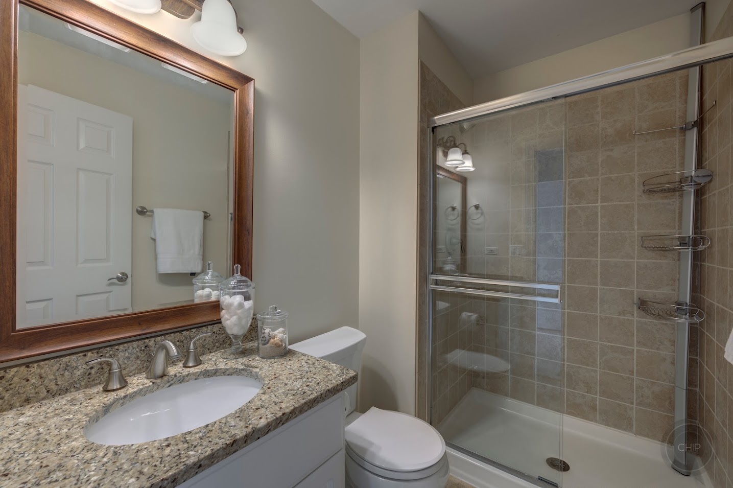 208 Crooked Tree Court Naperville, IL 60565 - Photo 68 of 97 a bathroom with a granite countertop sink toilet and shower