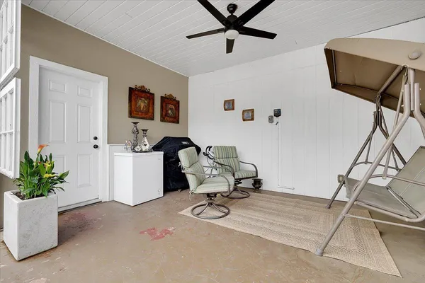 a view of a workspace with a rug
