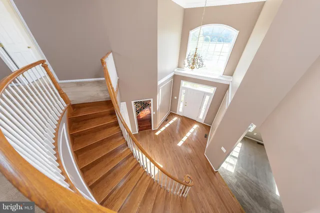 an empty room with windows and ceiling fan view