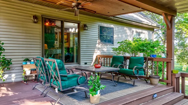 a backyard of a house with seating space