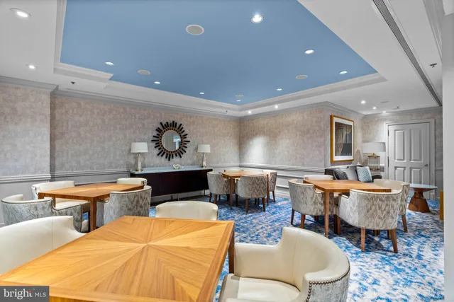 a view of a big room with a chandelier