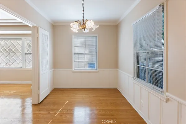 a view of a room with windows