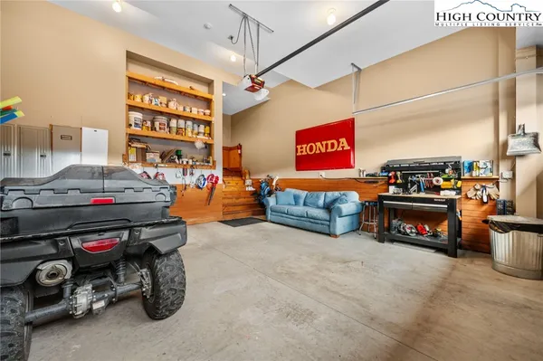 a car parked in a garage