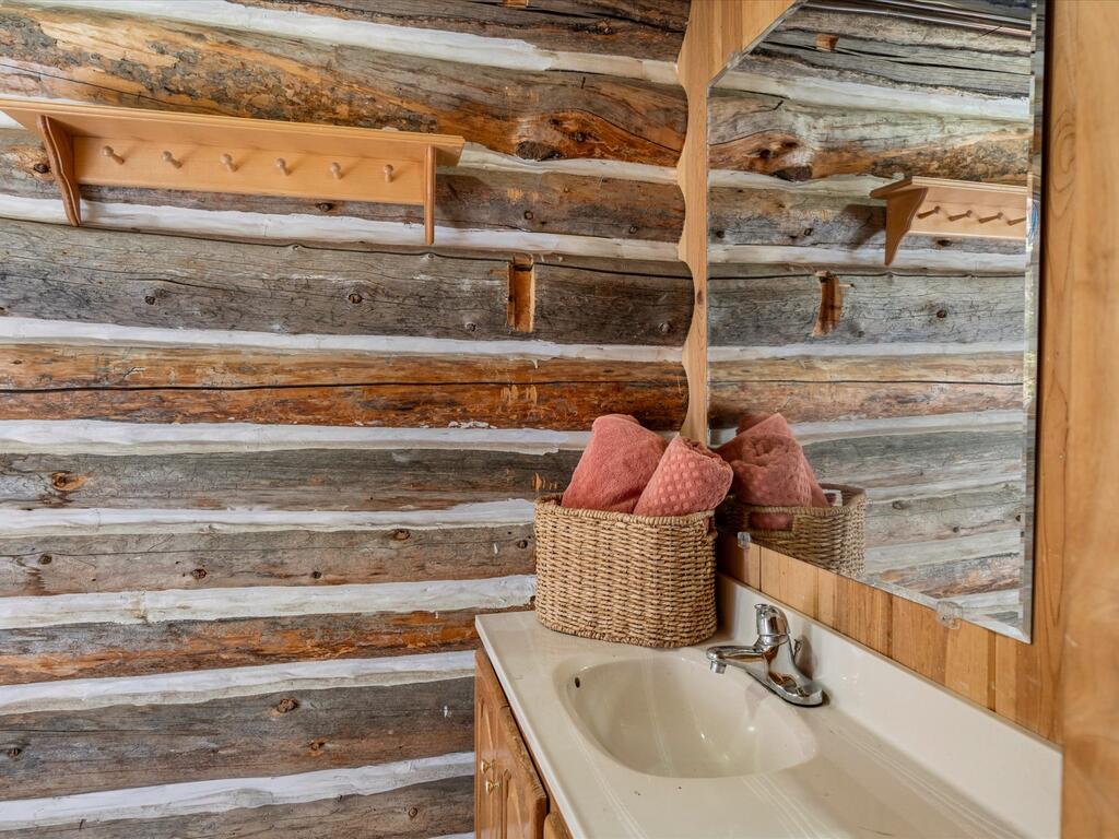 507 Secesh River Road McCall, ID 83638 - Photo 27 of 34 Simple bathroom vanity with log-wall detail.