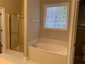 a bathroom with a bathtub