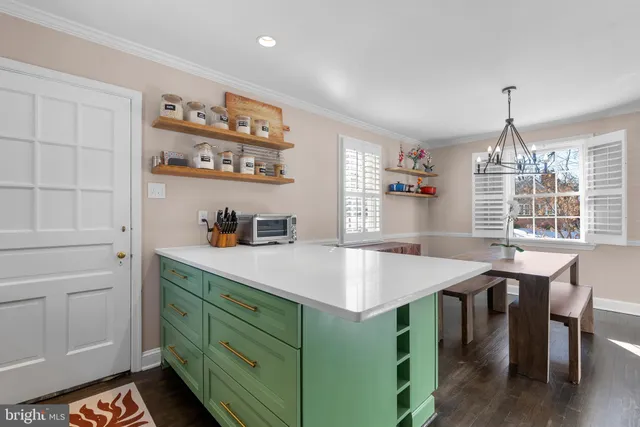 a view of a dining table and chairs