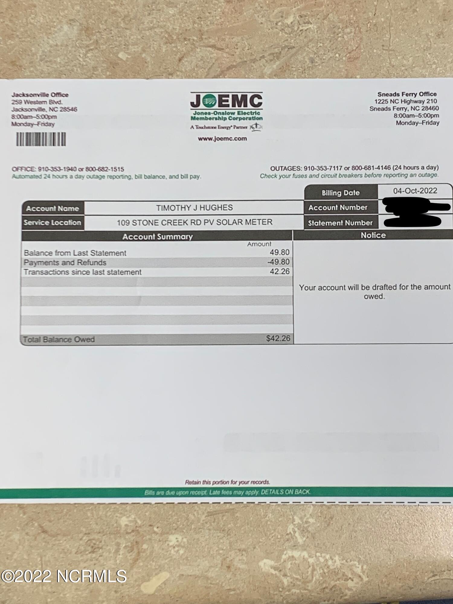 109 Stone Creek Road Holly Ridge, NC 28445 - Photo 6 of 16 ELECTRIC BILL SOLAR