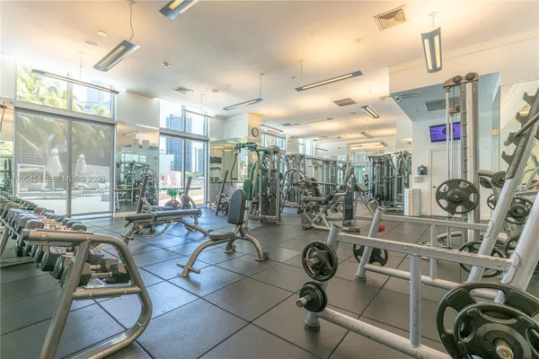a view of a room with gym equipment