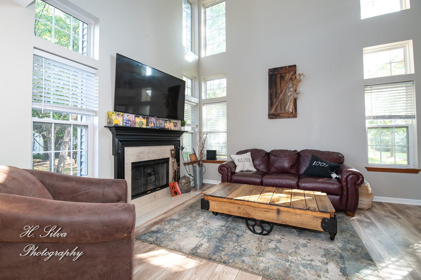 9530 Rainsford Drive Huntley, IL 60142 - Photo 3 of 14 a living room with furniture a flat screen tv and a fireplace