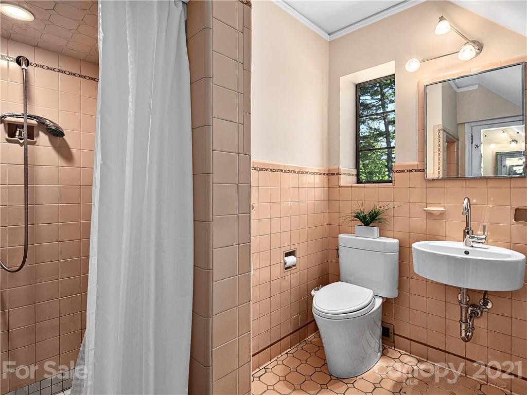 930 Country Club Road Asheville, NC 28804 - Photo 25 of 47 a bathroom with a toilet a sink and mirror
