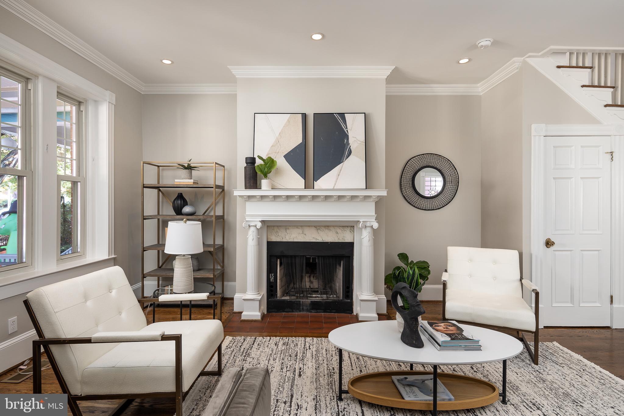 1730 Park Road Northwest Washington, DC 20010 - Photo 9 of 74 Living room, fireplace, crown molding,