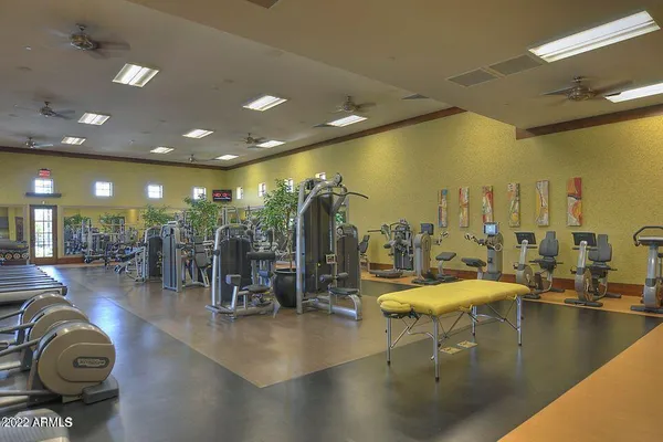 a view of a city with lawn chairs