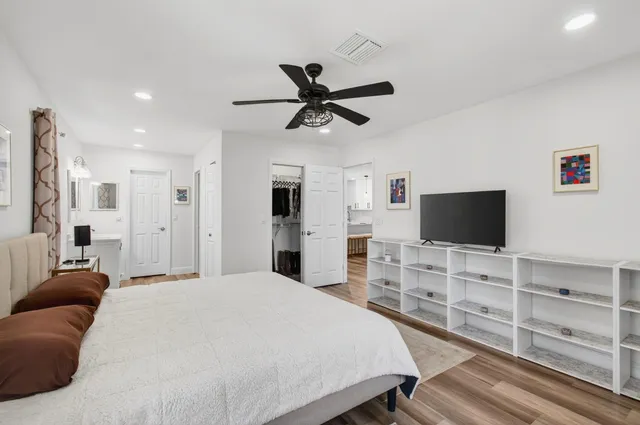 a view of a garden with a tree