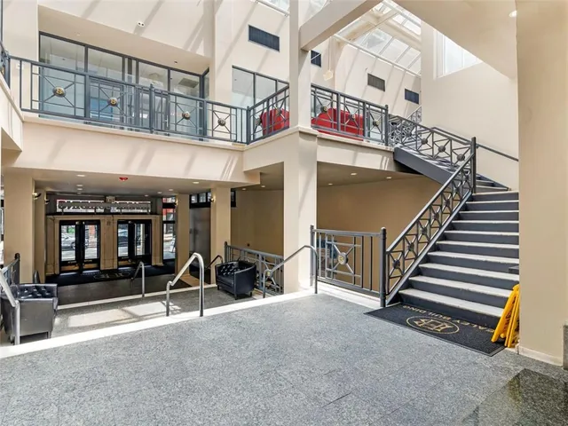 a view of a entryway front of building
