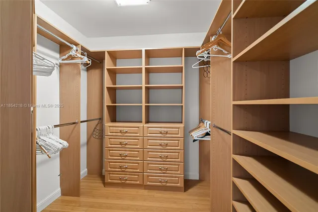a view of walk in closet with empty racks
