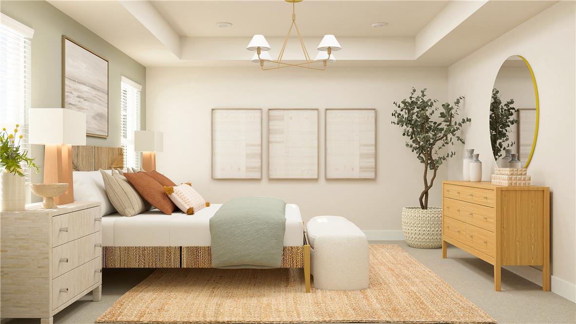 8445 Haaf Road Fogelsville, PA 18051 - Photo 13 of 28 Recessed lighting illuminates this tranquil bedroom with soft textures and a woven rug, creating a serene personal retreat.