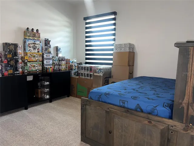 a bedroom with a bed and a closet