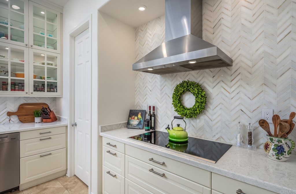 1464 Schoolhouse Way San Marcos, CA 92078 - Photo 17 of 48 a kitchen with a potted plant on the counter and cabinets
